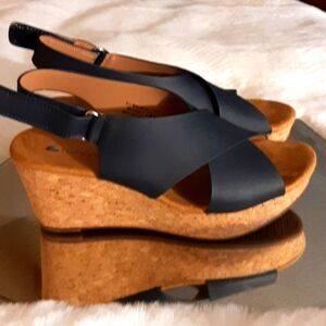 Womans Cushioned Air  Padded Insoles  Blue Strap Cork  Wedge Sandals Sho…